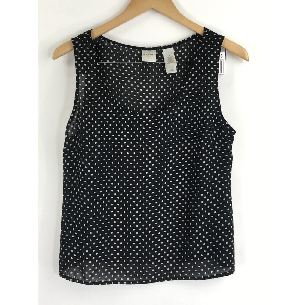 Emma James Womens Tank‎ Top Size 8 Black White Polkadot Sheer